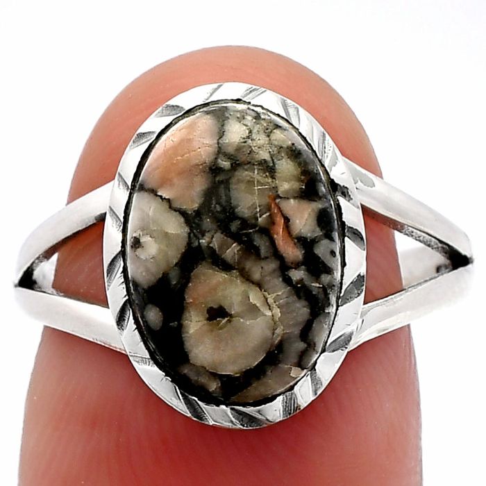 Crinoid Fossil Coral Ring size-8 SDR231014 R-1074, 9x13 mm