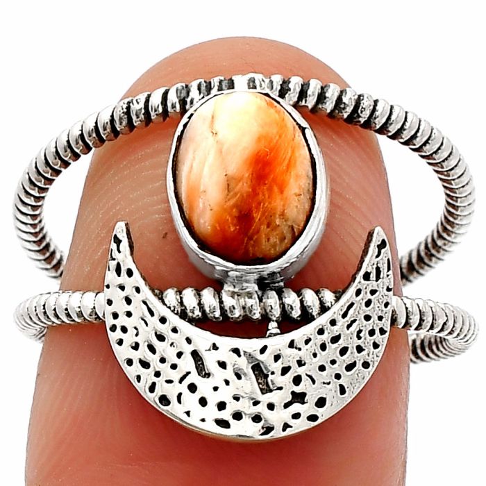 Crescent Moon - Spiny Oyster Turquoise Ring size-8.5 SDR231037 R-1454, 6x8 mm