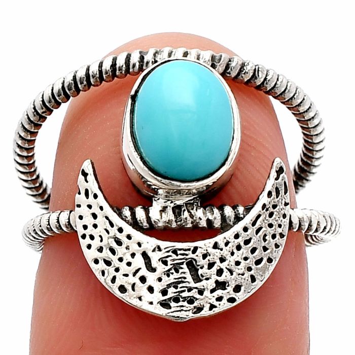 Crescent Moon - Natural Rare Turquoise Nevada Aztec Mt Ring size-6.5 SDR231075 R-1454, 6x8 mm