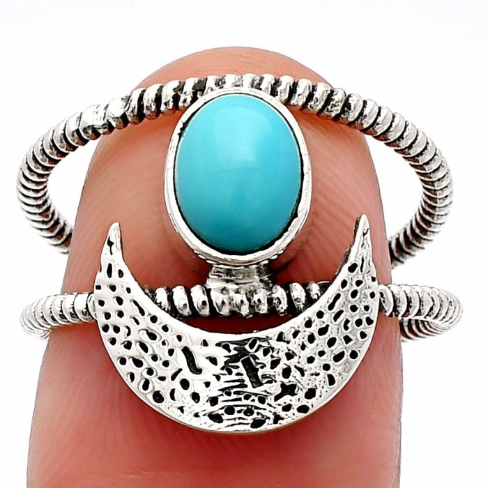 Crescent Moon - Natural Rare Turquoise Nevada Aztec Mt Ring size-7 SDR231078 R-1454, 6x8 mm