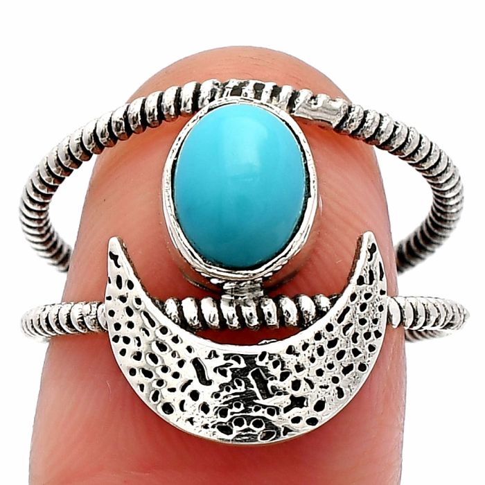 Crescent Moon - Natural Rare Turquoise Nevada Aztec Mt Ring size-8 SDR231079 R-1454, 6x8 mm