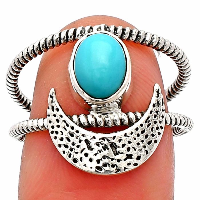 Crescent Moon - Natural Rare Turquoise Nevada Aztec Mt Ring size-8 SDR231084 R-1454, 6x8 mm