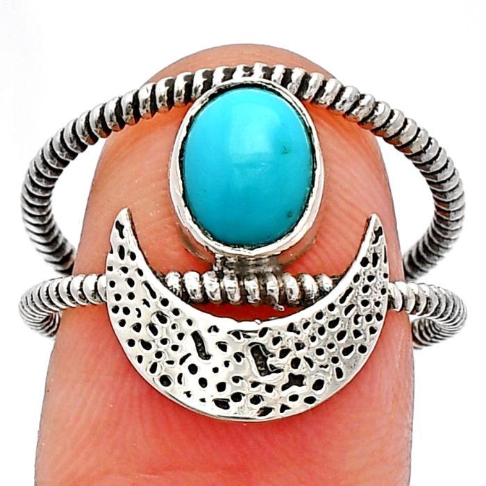 Crescent Moon - Natural Rare Turquoise Nevada Aztec Mt Ring size-8 SDR231086 R-1454, 6x8 mm