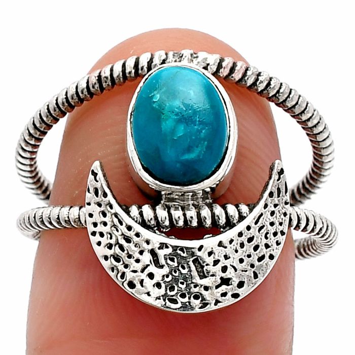 Crescent Moon - Natural Turquoise Morenci Mine Ring size-8 SDR231092 R-1454, 6x8 mm