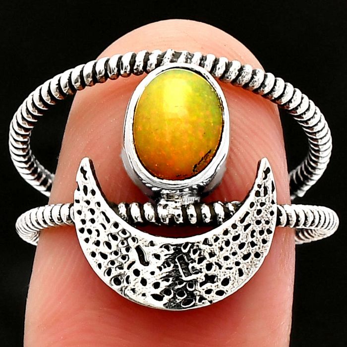 Crescent Moon - Ethiopian Opal Ring size-8.5 SDR231098 R-1454, 6x8 mm