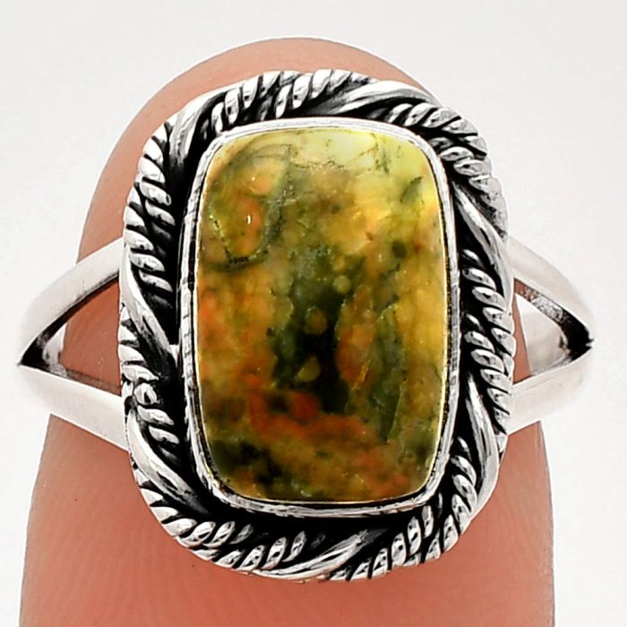 Rhyolite - Rainforest Jasper Ring size-7 SDR231435 R-1014, 8x12 mm