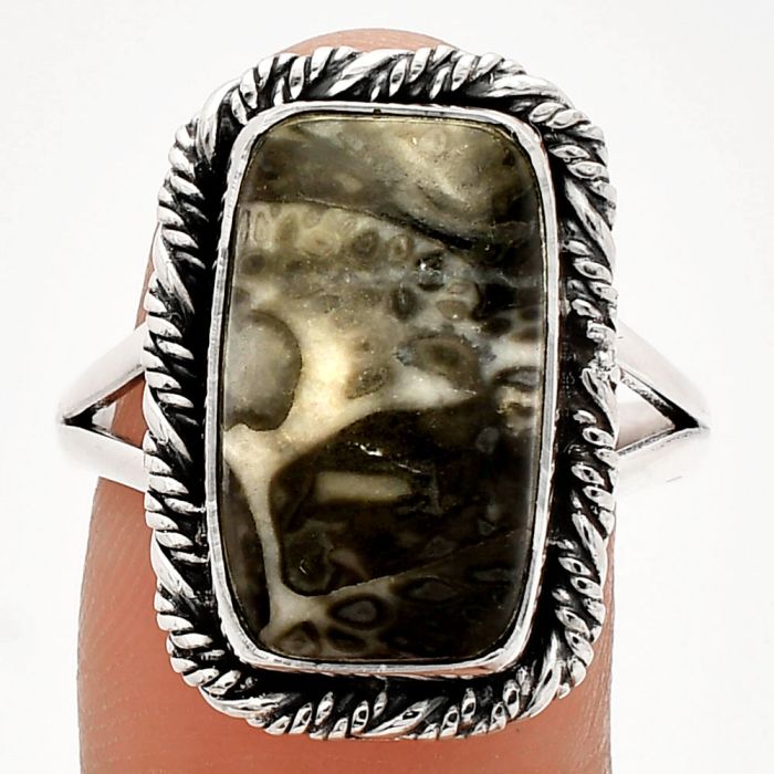 Mexican Cabbing Fossil Ring size-9.5 SDR231563 R-1014, 10x17 mm