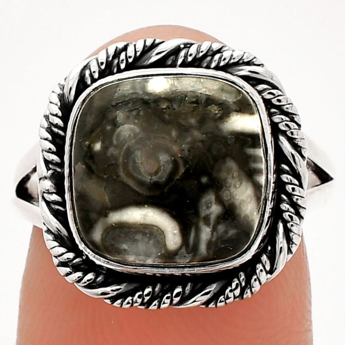 Mexican Cabbing Fossil Ring size-7 SDR231594 R-1014, 11x11 mm