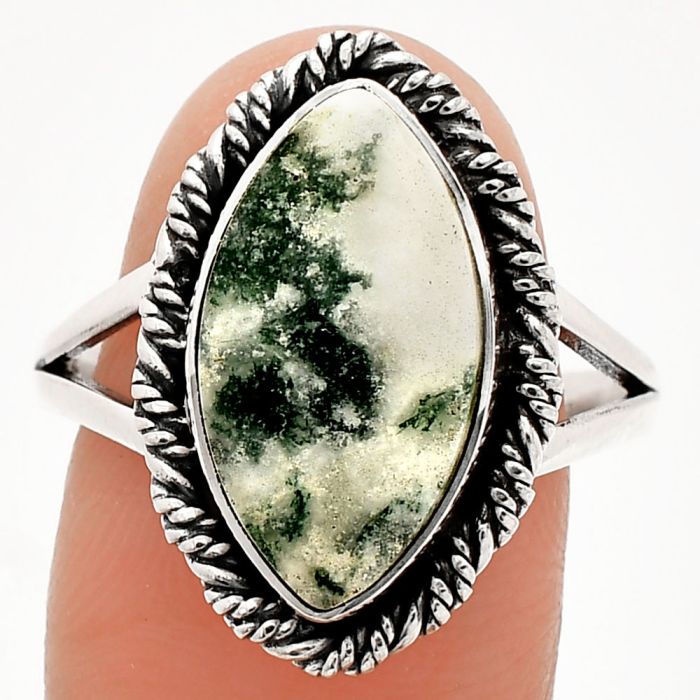 Tree Weed Moss Agate Ring size-9.5 SDR231666 R-1014, 9x17 mm