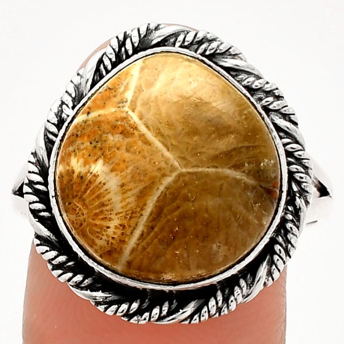 Flower Fossil Coral Ring size-10 SDR231667 R-1014, 14x15 mm