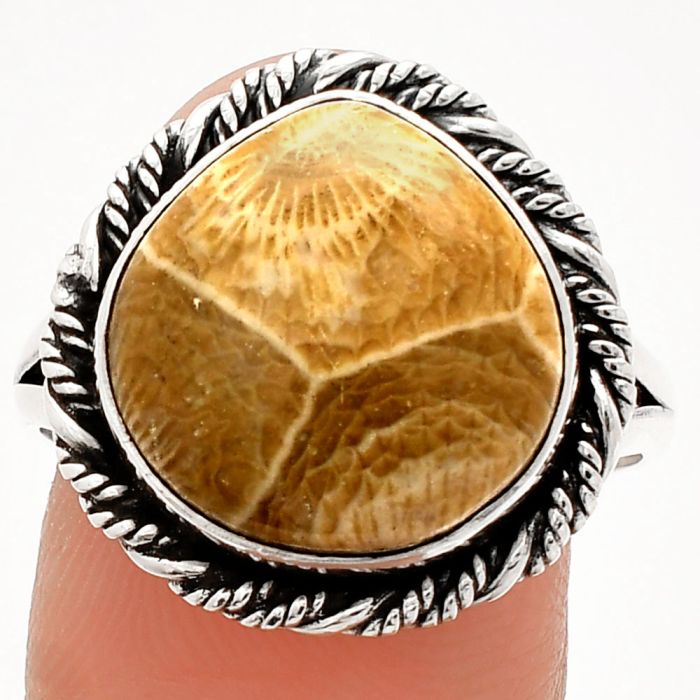 Flower Fossil Coral Ring size-10 SDR231688 R-1014, 14x14 mm