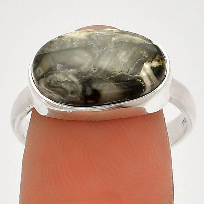 Mexican Cabbing Fossil Ring size-9 SDR231931 R-1057, 9x15 mm