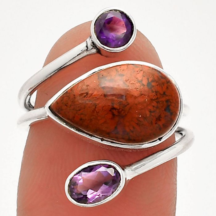Red Moss Agate and Amethyst Ring size-6 SDR232048 R-1209, 9x14 mm