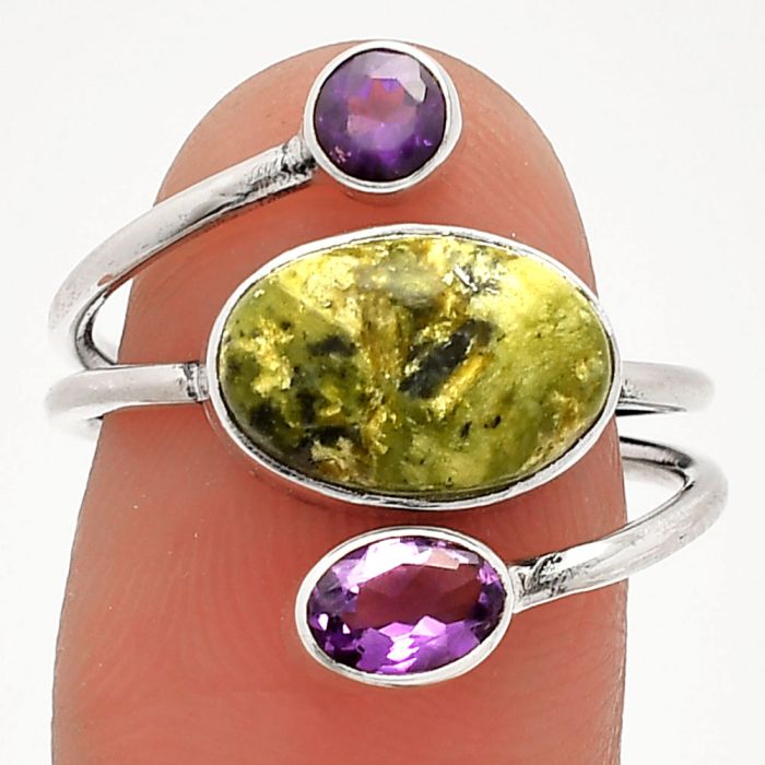Serpentine and Amethyst Ring size-8 SDR232049 R-1209, 8x12 mm