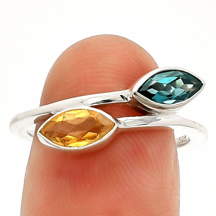 Citrine and London Blue Topaz Ring size-8 SDR232194 R-1235, 4x8 mm