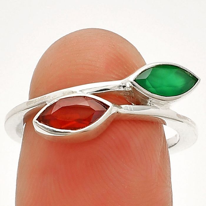 Hessonite Garnet and Green Onyx Ring size-7 SDR232240 R-1235, 4x8 mm