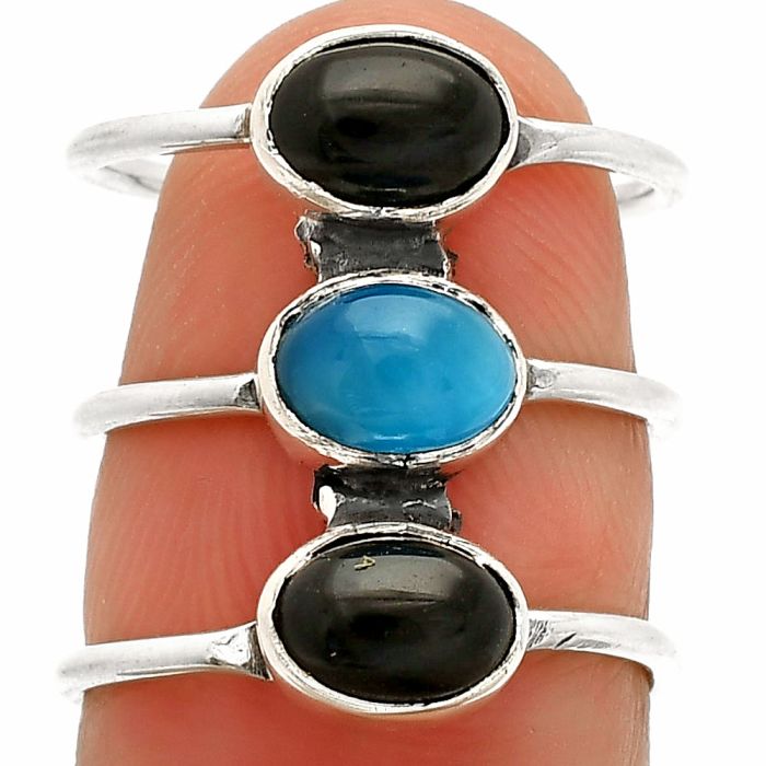 Smithsonite and Black Onyx Ring size-5.5 SDR232333 R-1719, 7x5 mm