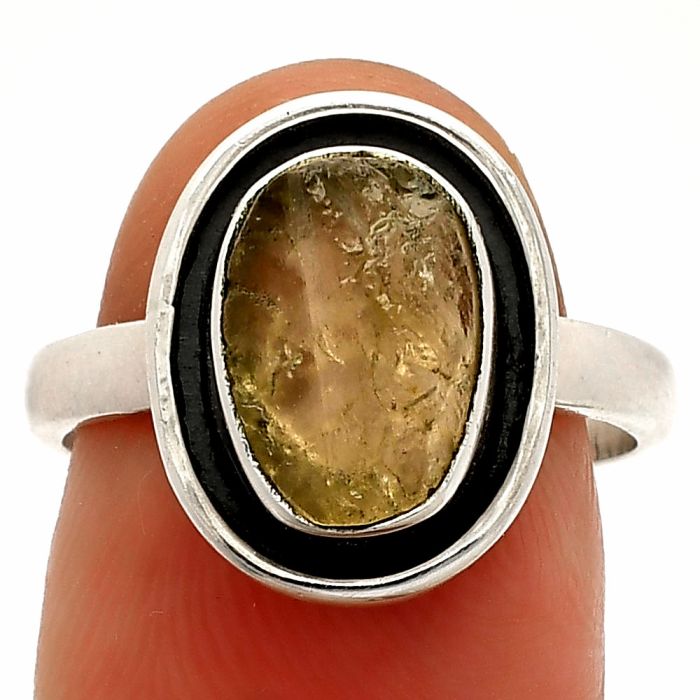 Yellow Scapolite Rough Ring size-7.5 SDR232379 R-1468, 8x11 mm