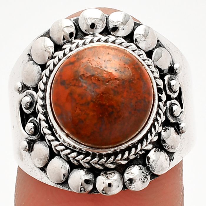 Red Moss Agate Ring size-7.5 SDR232700 R-1399, 10x10 mm