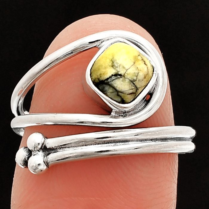 Adjustable - Authentic White Buffalo Turquoise Nevada Ring size-7 SDR232804 R-1276, 6x6 mm