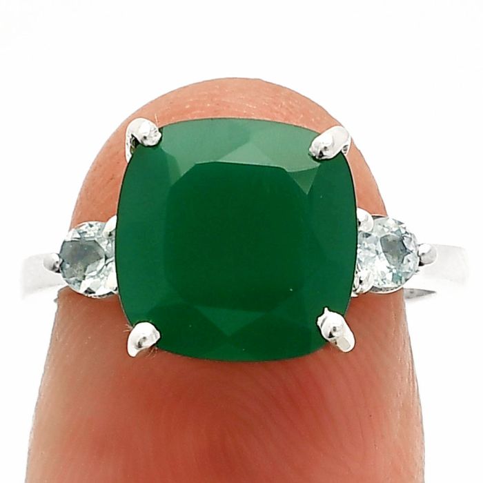 Green Onyx and Sky Blue Topaz Ring size-6 SDR233038 R-1016, 10x10 mm