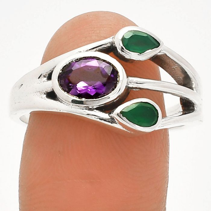 African Amethyst and Green Onyx Ring size-10 SDR233140 R-1024, 7x5 mm