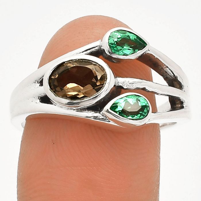 Smoky Quartz and Emerald Ring size-9 SDR233144 R-1024, 7x5 mm