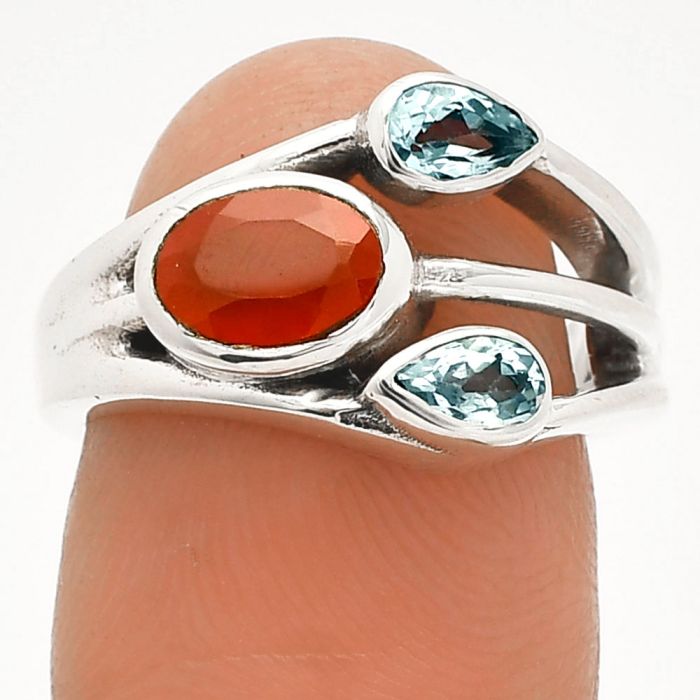 Carnelian and Sky Blue Topaz Ring size-6 SDR233171 R-1024, 7x5 mm