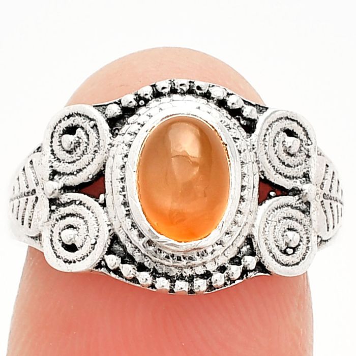 Peach Moonstone Ring size-6.5 SDR233763 R-1280, 5x7 mm