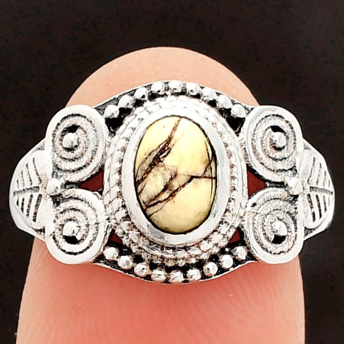 Authentic White Buffalo Turquoise Nevada Ring size-7 SDR233793 R-1280, 5x7 mm
