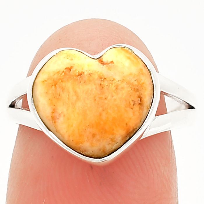 Heart - Coral Jasper Ring size-7 SDR233983 R-1073, 11x12 mm