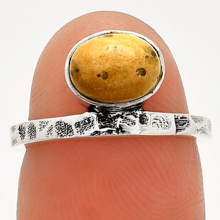 Palm Root Fossil Agate Ring size-5 SDR234126 R-1037, 6x8 mm