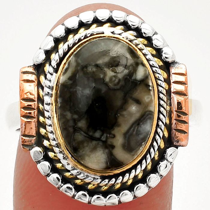 Two Tone - Mexican Cabbing Fossil Ring size-9.5 SDR234233 R-1414, 10x14 mm