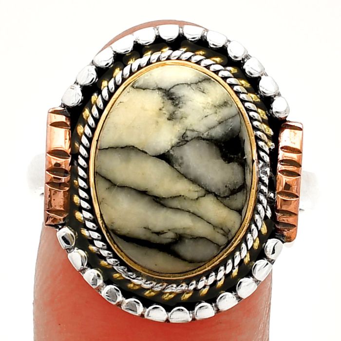 Two Tone - Pinolith Stone Ring size-9.5 SDR234248 R-1414, 11x15 mm
