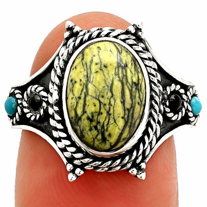 Serpentine, Black Onyx & Turquoise Ring size-9 SDR234340 R-1510, 8x11 mm