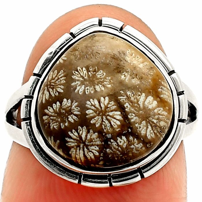 Flower Fossil Coral Ring size-6 SDR234596 R-1012, 12x12 mm