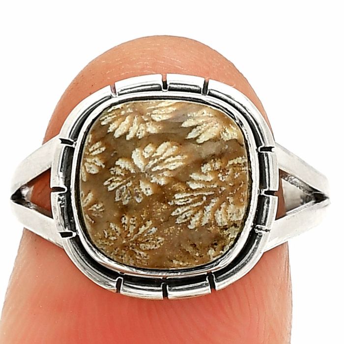 Flower Fossil Coral Ring size-6.5 SDR234652 R-1012, 10x10 mm