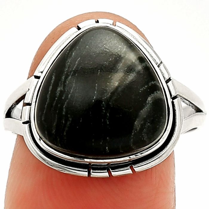 Silver Leaf Obsidian Ring size-9 SDR234654 R-1012, 13x13 mm
