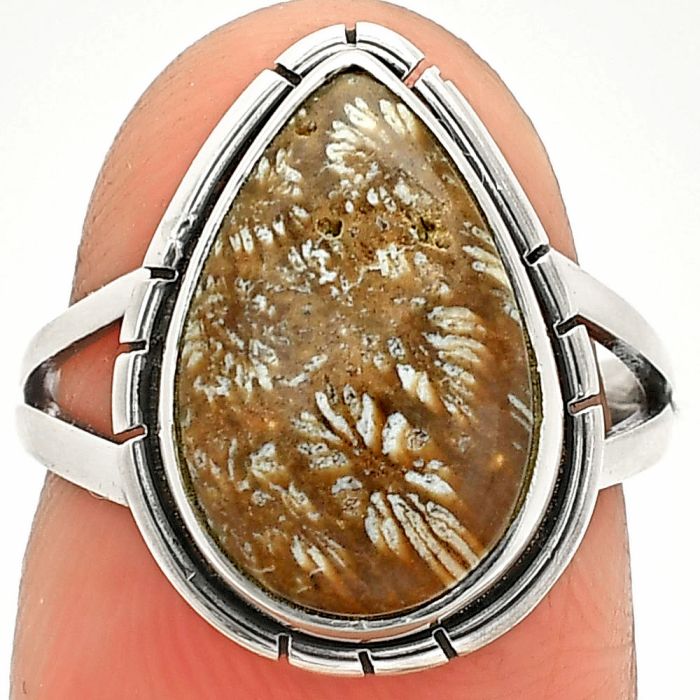 Flower Fossil Coral Ring size-6 SDR234684 R-1012, 10x15 mm