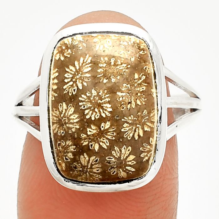 Flower Fossil Coral Ring size-9 SDR234749 R-1006, 11x16 mm
