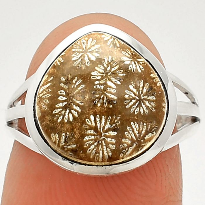 Flower Fossil Coral Ring size-7 SDR234763 R-1006, 13x13 mm