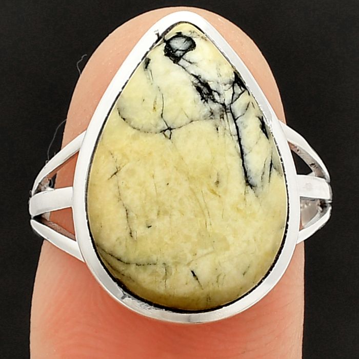 Authentic White Buffalo Turquoise Nevada Ring size-8 SDR234882 R-1006, 13x18 mm