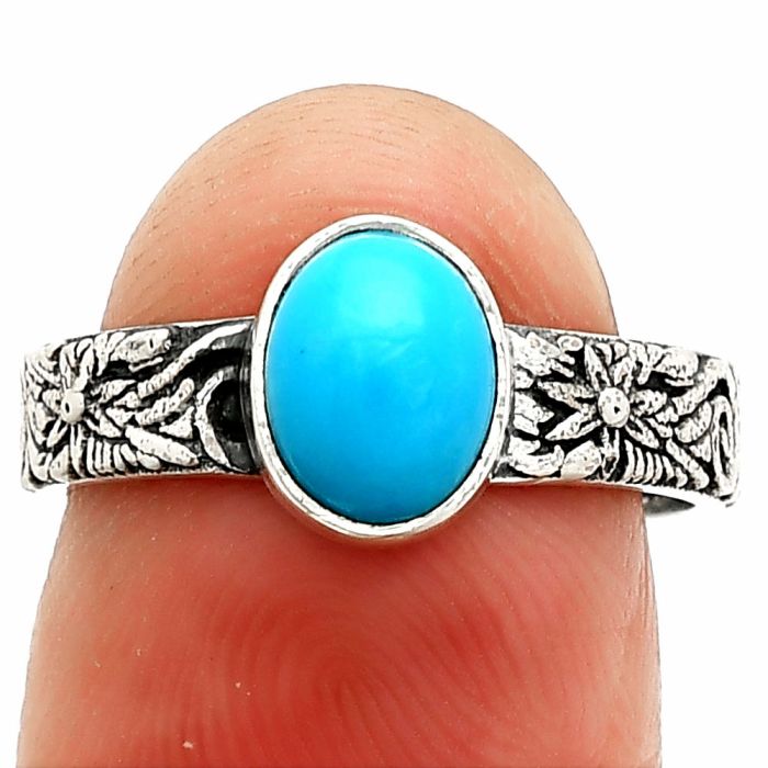 Sleeping Beauty Turquoise Ring size-7 SDR235180 R-1055, 6x8 mm