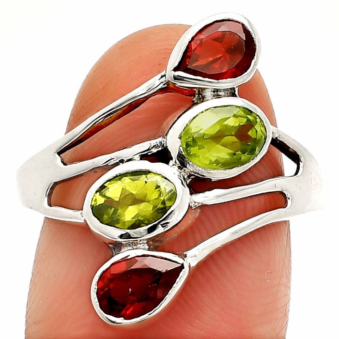 Peridot and Garnet Ring size-9 SDR235489 R-1053, 4x6 mm