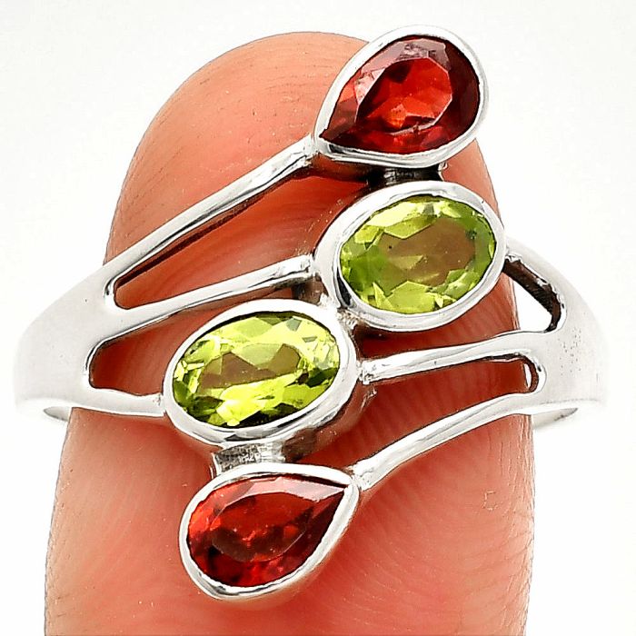 Peridot and Garnet Ring size-10 SDR235491 R-1053, 4x6 mm