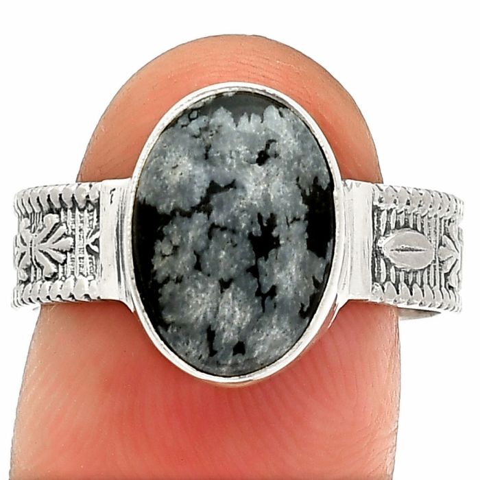 Snow Flake Obsidian Ring size-9 SDR235550 R-1058, 9x13 mm