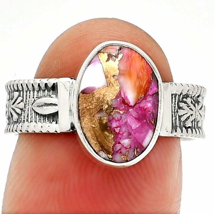 Kingman Pink Dahlia Turquoise Ring size-8 SDR235646 R-1058, 8x11 mm