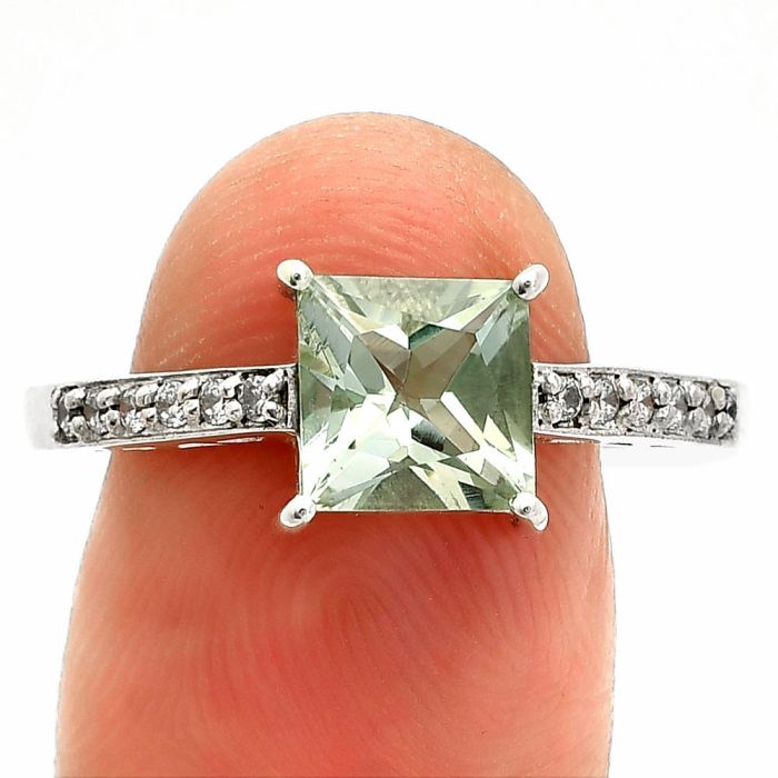Prasiolite (Green Amethyst) Ring size-10 SDR235682 R-1718, 7x7 mm