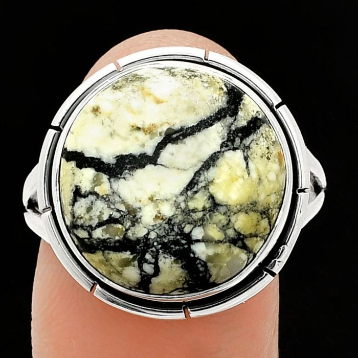 Authentic White Buffalo Turquoise Nevada Ring size-10 SDR235742 R-1012, 16x16 mm
