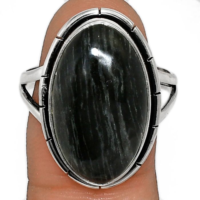Silver Leaf Obsidian Ring size-9.5 SDR235827 R-1012, 13x21 mm